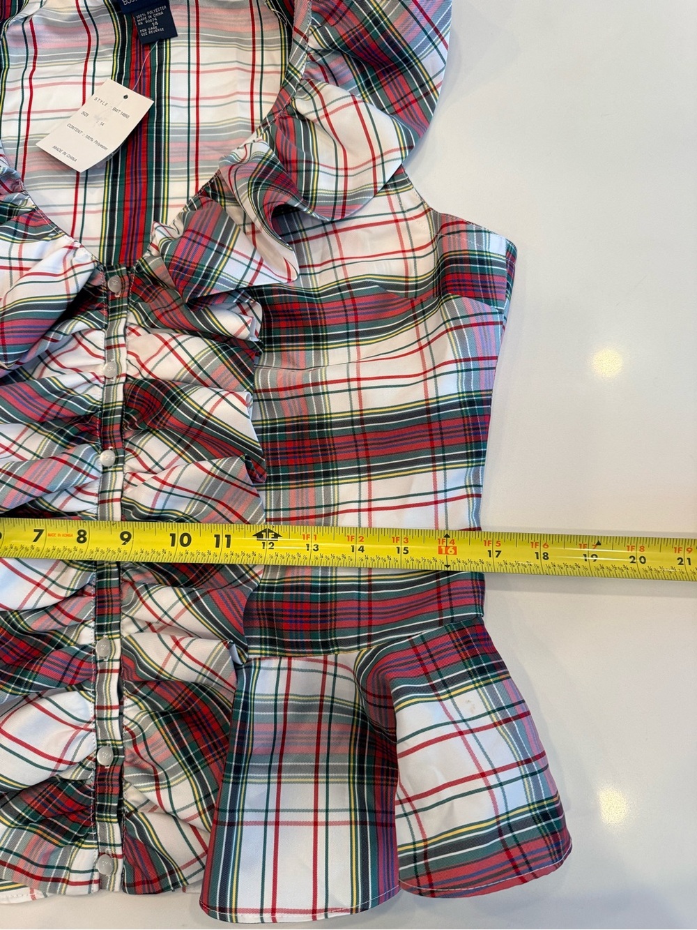 Boston Proper Red, Green & White Plaid Ruffle Peplum Blouse - Picture 8 of 10